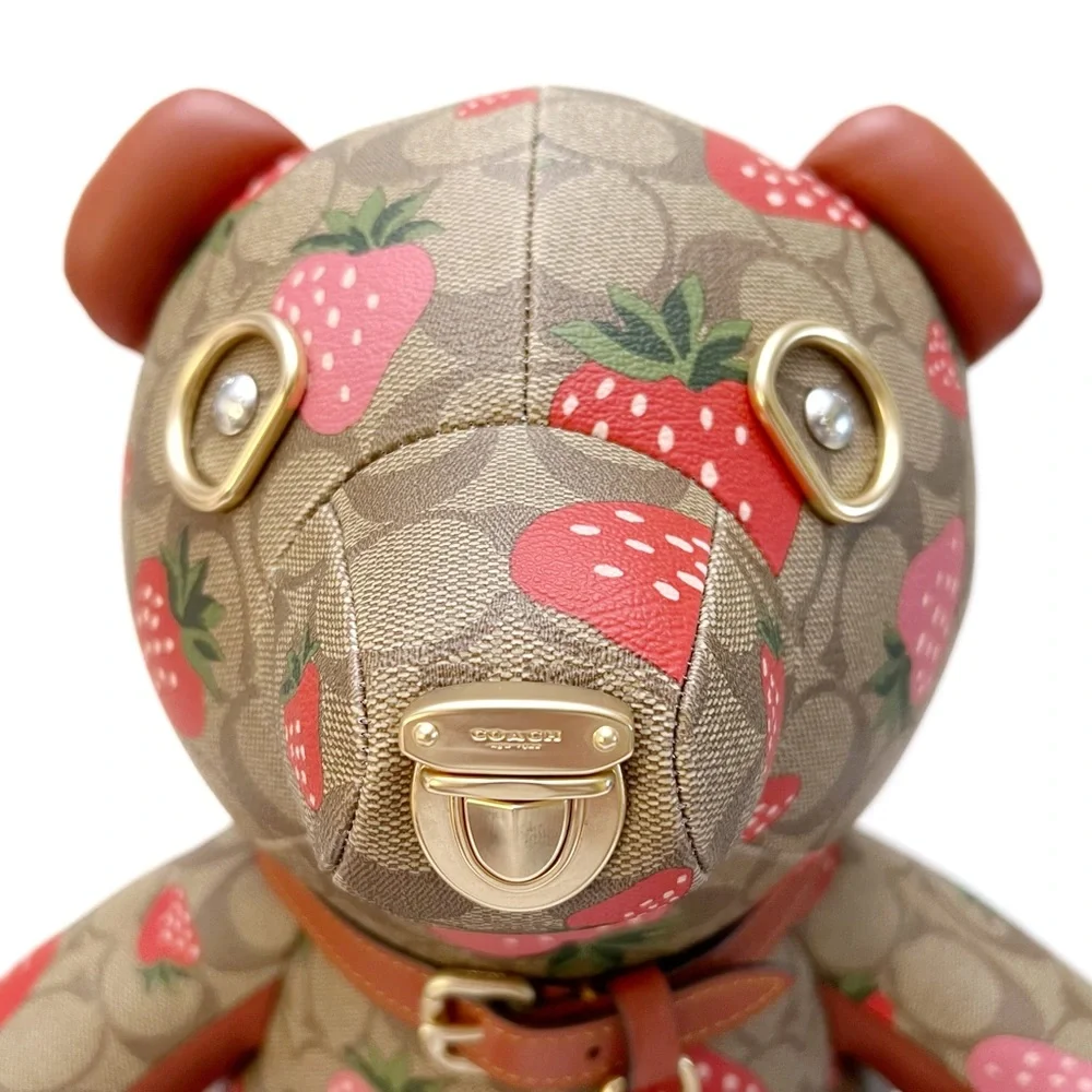 Coach Collectible Teddy Bear Logo Signature Canvas Wild Strawberry Print 16” NEW - Picture 5 of 13